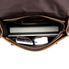 Cool Dark Brown Leather 10 inches Vertical Courier Bag Side Bags Messenger Bag for Men - imessengerbags