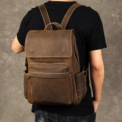 Genuine Leather Mens Cool Backpack Sling Bag Large Brown Travel Bag Hiking Bag for men - imessengerbags
