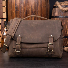 Brown Cool Leather 14 inches Briefcase Work Bag Business Bags Side Bag for Men