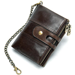 Cool Brown Leather Men's Biker Chain Wallet Black Small Wallet with Chain For Men - imessengerbags