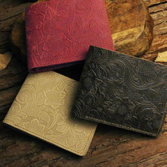 Handmade Leather Floral Mens Cool Slim Leather Wallet Men billfold Wallets Bifold for Men - imessengerbags