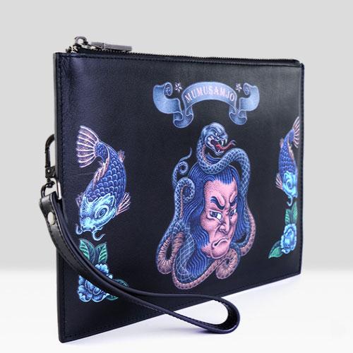 Handmade Leather Mens Clutch Cool Slim Wallet Zipper Clutch Wristlet Wallet for Men