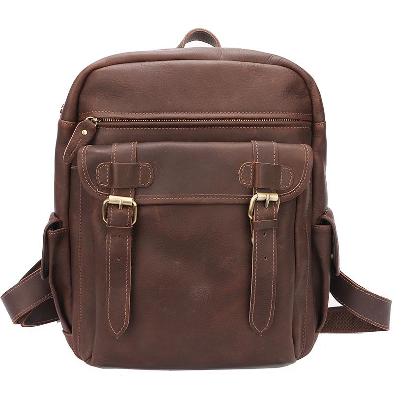 Coffee Cool Leather Mens School Backpack College Backpack 14'' Computer Backpack For Men - imessengerbags
