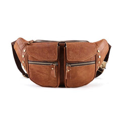 Cool Leather Fanny Pack Men's Brown Chest Bag Hip Bag Bum Bag Waist Bag For Men