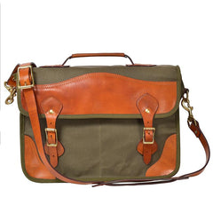 Canvas Leather Mens 14‘’ Army Green Briefcase Side Bag Retro Messenger Bag Shoulder Bag For Men - imessengerbags