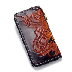 Handmade Leather Buddha&Demon Mens Chain Biker Wallet Cool Leather Wallet With Chain Wallets for Men - imessengerbags