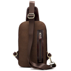 Badass Brown Leather Men's 8-inches Sling Bag Chest Bag One shoulder Backpack Sling Bag For Men