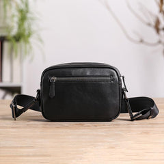 Casual Black Leather MENS Small Side Bags Black Messenger Bag Leather Courier Bag For Men - imessengerbags