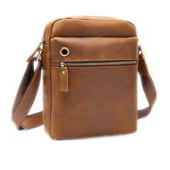 Casual Dark Coffee Leather Messenger Bag Men's 8 inches Side Bag Vertical Phone Bag Courier Bag For Men