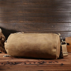 Light Brown Leather Mens Barrel Shoulder Bag Side Bag Messenger Bag For Men - imessengerbags