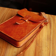 Handmade Vintage Leather Mens Small Messenger Bag Brown Cell Phone Shoulder Bag for Men - imessengerbags