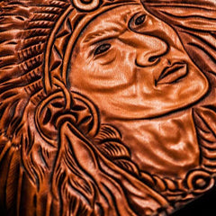 Handmade Leather Indian Chief Tooled Mens billfold Wallet Cool Leather Wallet Slim Wallet for Men - imessengerbags