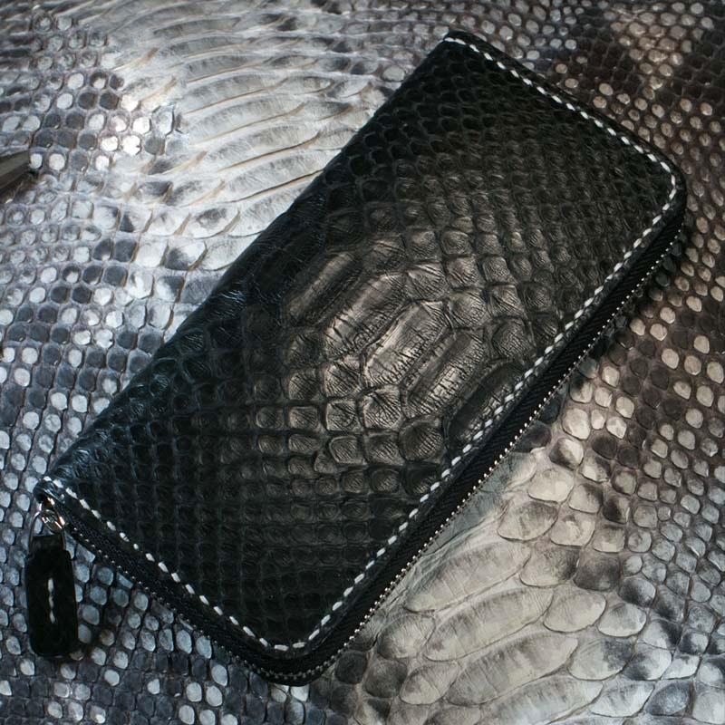Handmade Leather Mens Clutch Wallet Cool Boa Skin Wallet Long Zipper Wallets for Men - imessengerbags