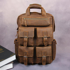 Vintage Mens Leather Large Laptop Backpack Travel Backpack Leather School Backpacks for Men
