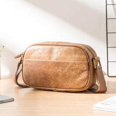 Camel Leather Mens Mini Phone Bag Courier Bag Small Messenger Bags Postman Bag for Men - imessengerbags