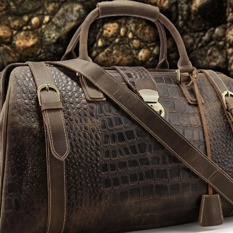 Crocodile Leather Travel Weekender Overnight Duffel Bag