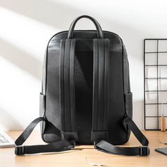Cool Black Mens Leather School Backpacks Travel Backpacks 15-inch Laptop Backpack for men