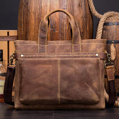 Casual Brown Leather 15 inches Laptop Briefcase Work Side Bag Work Handbag for Men