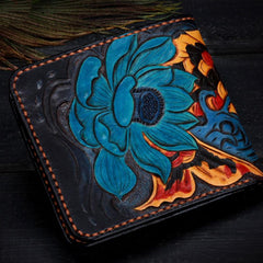 Handmade Leather Carp Tooled Mens billfold Wallet Cool Leather Wallet Slim Wallet for Men - imessengerbags