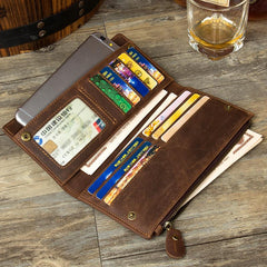 Brown Cool Mens long Wallet Wristlet Bag Clutch Bag Bifold Long Wallet Hand Bags for Men - imessengerbags