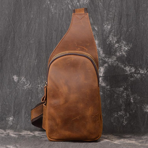 Vintage Brown Leather Men's Chest Bag One Shoulder Backpack Sling Bag For Men - imessengerbags