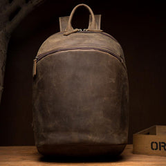 Vintage Brown Mens Leather 14 inches Laptop Backpacks Dark Brown Travel Backpacks School Backpacks for men