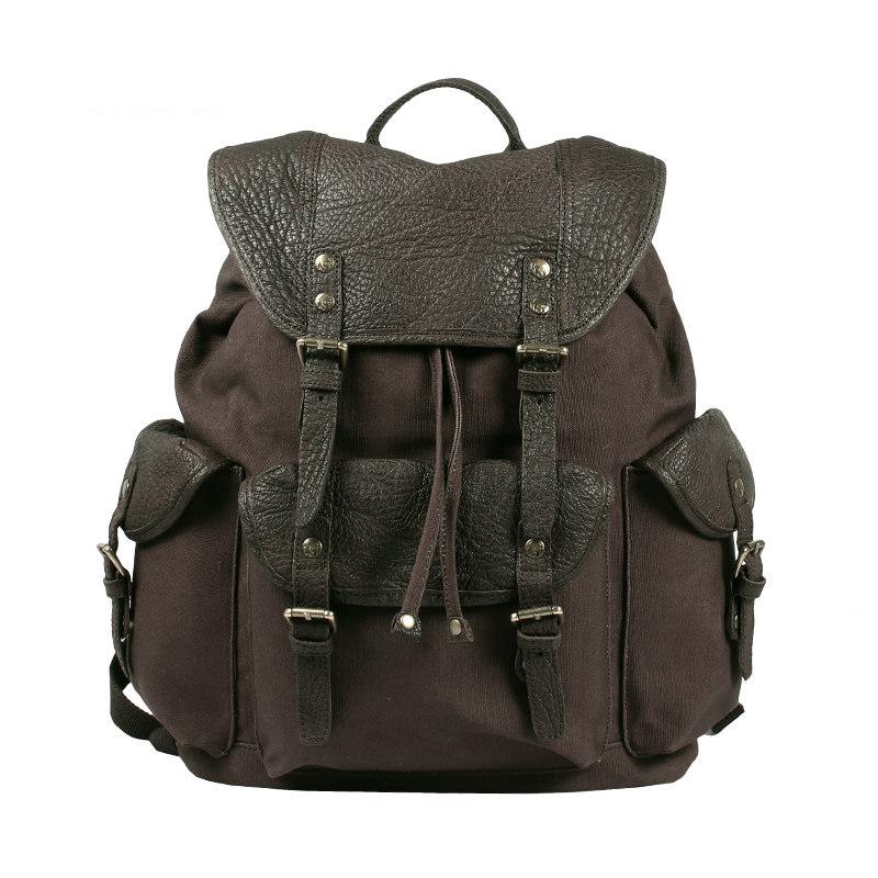 Fashion Canvas Leather Mens Backpack School Backpack Black Canvas Travel Backpack For Men