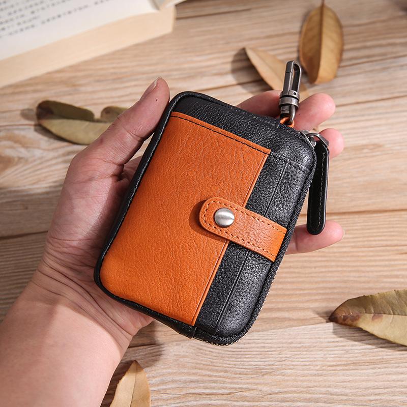 Leather Mens Card Wallets Cool Small Zipper Card Wallet Key Wallet with Belt Clip For Men - imessengerbags