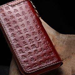 Handmade Leather Mens Chain Prajna Paramita Biker Wallet Cool Leather Wallet Long Phone Wallets for Men