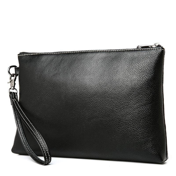 Black Leather Mens Wristlet Wallet Bag Zipper Clutch Wallet For Men - imessengerbags