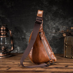 Cool Brown Leather Men's Sling Bag Chest Bag One Shoulder Backpack For Men - imessengerbags