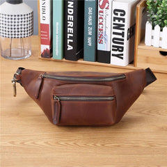 Brown MENS LEATHER FANNY PACK BUMBAG Hip Pack Brown Leather WAIST BAGS for Men