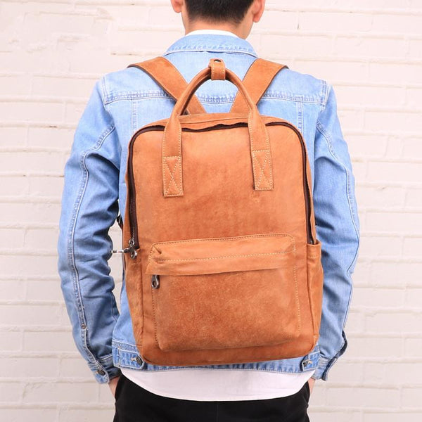 Brown Leather Mens School Backpack Travel Backpack Handbag 13inch Computer Backpack for Men - imessengerbags
