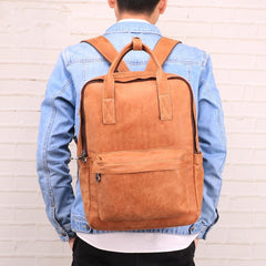 Brown Leather Mens School Backpack Travel Backpack Handbag 13inch Computer Backpack for Men - imessengerbags