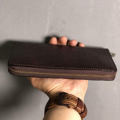 Genuine Leather Mens Cool Long Leather Phone Wallet Zipper Clutch Wallet for Men - imessengerbags