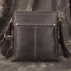 Black LEATHER MEN'S Small Side bag Vertical MESSENGER BAG Courier Shoulder Bag FOR MEN