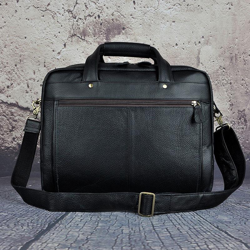 Black Leather Mens Large Briefcase Travel Bag Business Bag Work Bag for Men