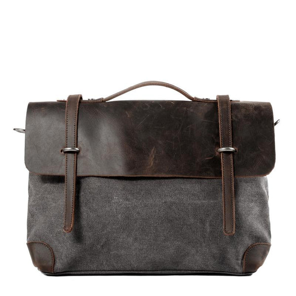 Cool Canvas Leather Mens Gray 14‘’ Office Handbag Shoulder Bag Messenger Bag For Men