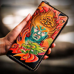 Handmade Leather Men Tooled Acalanatha Cool Leather Wallet Long Phone Clutch Wallets for Men - imessengerbags