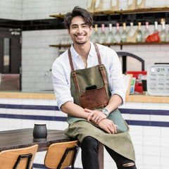 Vintage Canvas Leather Mens Womens Gray Craftsman Apron Cafe Staff Apron Work Apron for Men - imessengerbags