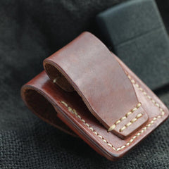 Handmade Brown Leather Mens Zippo Lighter Case With Belt Loop Lighter Holders For Men