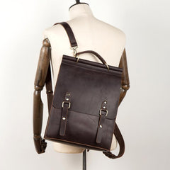 Cool Coffee Mens Leather 13inch Computer Backpack Fashion School Backpacks Satchel Backpack for men - imessengerbags