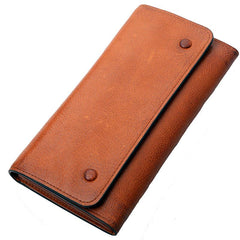 Tan Cool Leather Mens Long Wallet Black Bifold Wallet Long Wallet Brown Phone Wallet For Men - imessengerbags