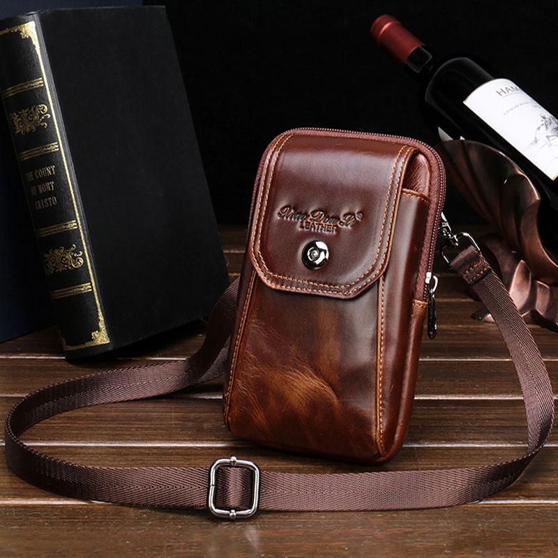 Cool Leather Mens Vintage Small Side Bag Belt Pouch Belt Bag For Men