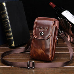 Cool Leather Mens Vintage Small Side Bag Belt Pouch Belt Bag For Men
