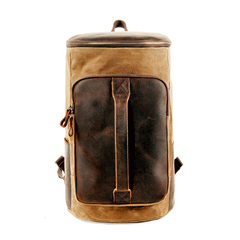 Cool Waxed Canvas Black Leather Mens 15.6‘’ Barrel Green Backpack Travel Backpack Hiking Backpack for Men - imessengerbags