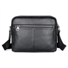 Black Cool Leather 10 inches Large Zipper Messenger Bag Handbag Shoulder Bag For Men