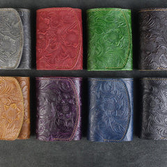 Handmade Leather Floral Mens Trifold Cool billfold Wallet Card Holder Small Card Slim Wallets for Men - imessengerbags