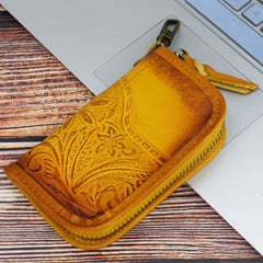 Vintage Embossed Brown Leather Men's Key Wallet Black Key Case Car Car Key Holder For Men - imessengerbags