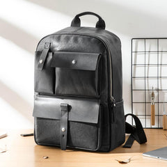 Casual Black Mens Leather School Backpacks Travel Backpacks 14-inch Laptop Backpack for men - imessengerbags